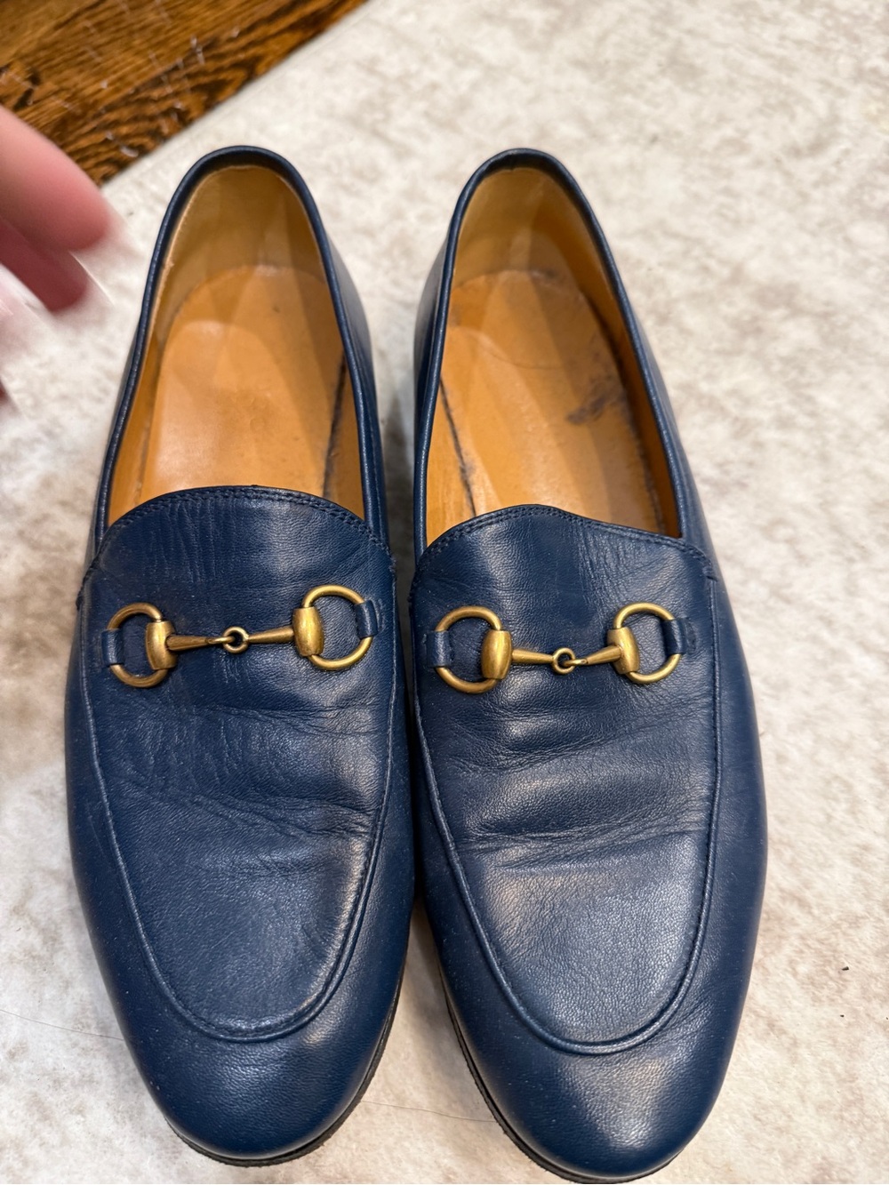 Gucci blue leather Horsebit loafers 37